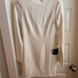 Lulus Chic Cream Long Sleeve Dress; Open Back